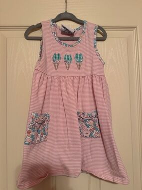 Girls' Pink Striped Ice Cream Pocket Casual Dress